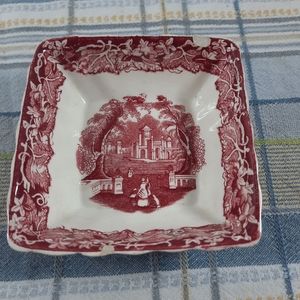 Mason's Vista Pink Red Square Relish Dish 4.25" Vintage SEE PHOTOS